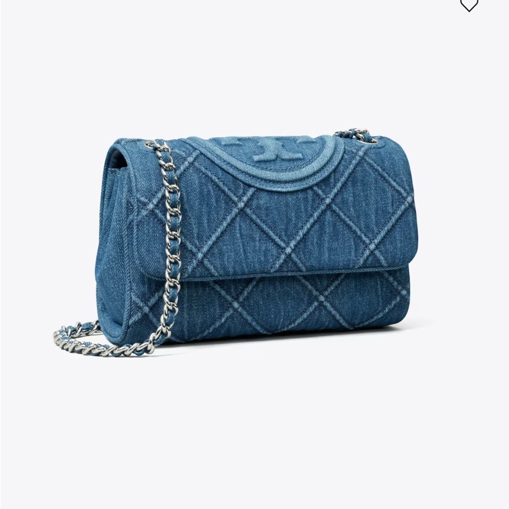 Small Fleming Tory Burch Denim Quilted Crossbody Bag